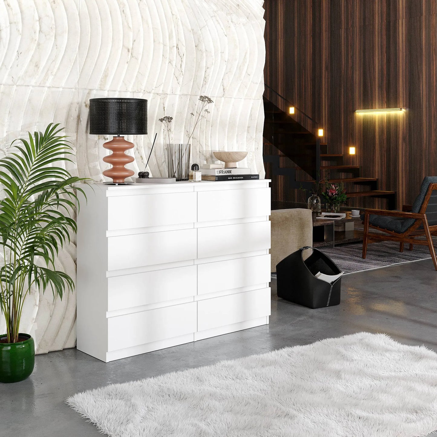 GABRIEL - Kommode / Sideboard mit 8 Schubladen - Weiß Matt H92cm B120cm T33cm – Furnica