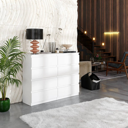 GABRIEL - Kommode / Sideboard mit 8 Schubladen - Weiß Matt H92cm B120cm T33cm – Furnica