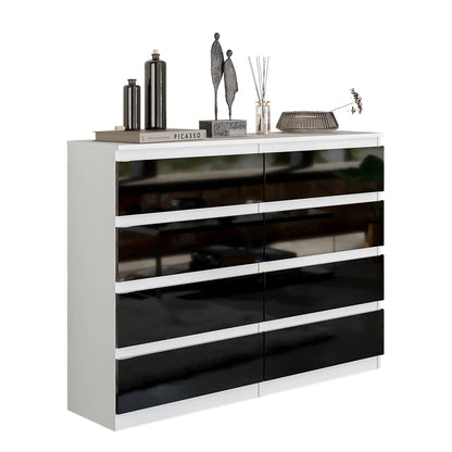 GABRIEL - Kommode / Sideboard mit 8 Schubladen - Weiß Matt / Schwarz Gloss H92cm W120cm D33cm – Furnica