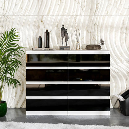 GABRIEL - Kommode / Sideboard mit 8 Schubladen - Weiß Matt / Schwarz Gloss H92cm W120cm D33cm – Furnica