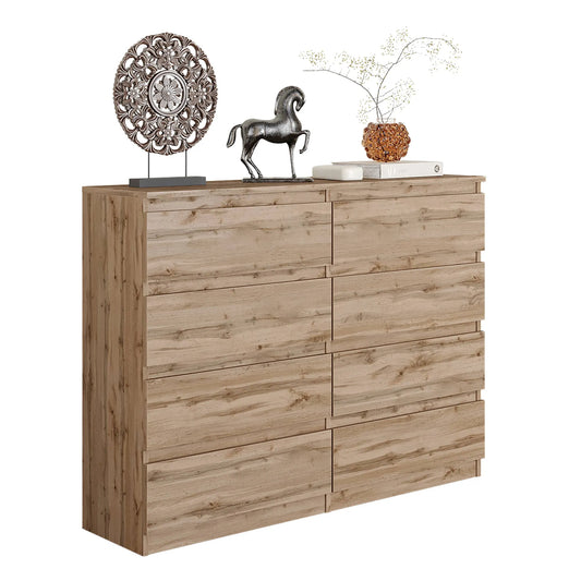 GABRIEL - Kommode / Sideboard mit 8 Schubladen - Wotan Eiche H92cm B120cm T33cm – Furnica