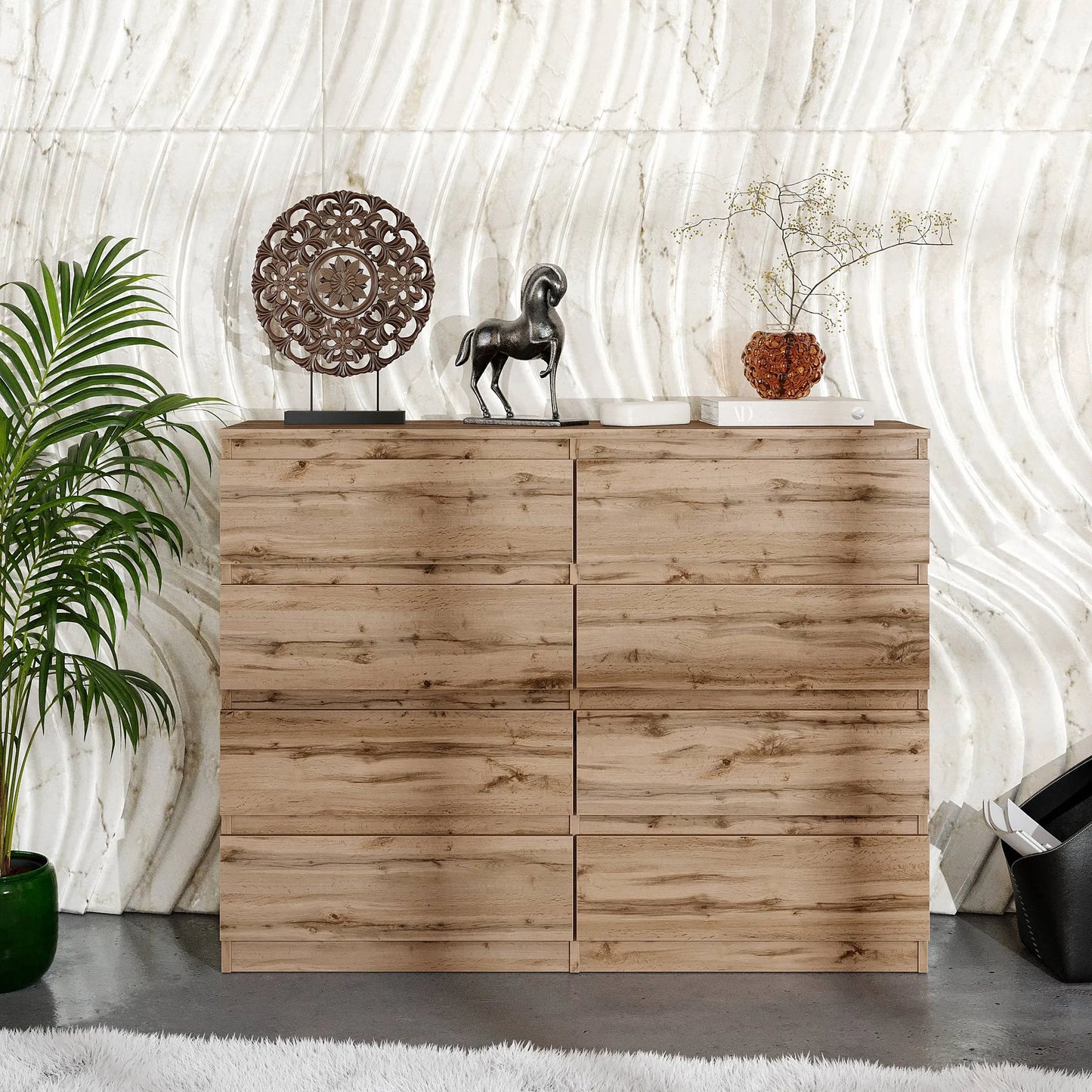 GABRIEL - Kommode / Sideboard mit 8 Schubladen - Wotan Eiche H92cm B120cm T33cm – Furnica