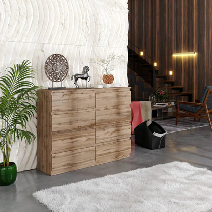 GABRIEL - Kommode / Sideboard mit 8 Schubladen - Wotan Eiche H92cm B120cm T33cm – Furnica