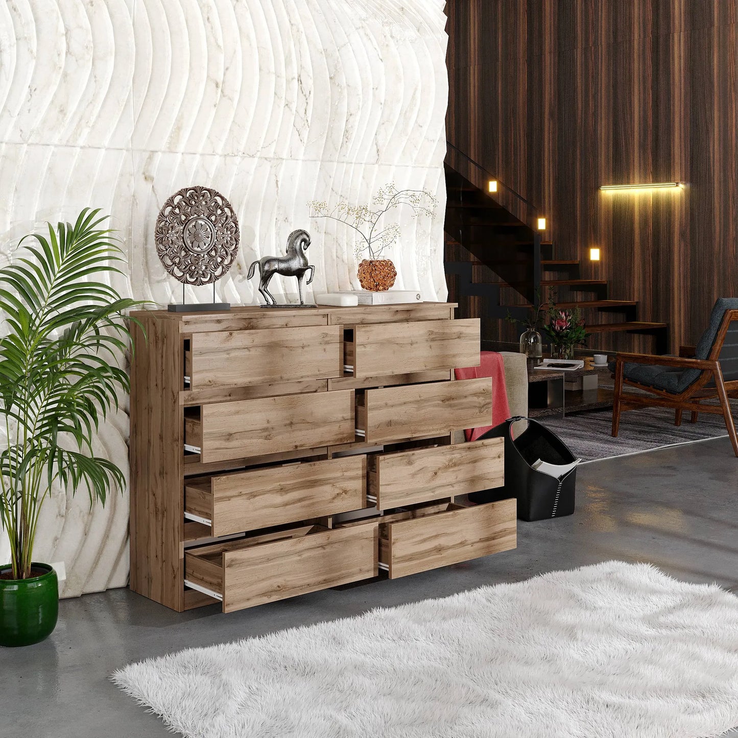 GABRIEL - Kommode / Sideboard mit 8 Schubladen - Wotan Eiche H92cm B120cm T33cm – Furnica