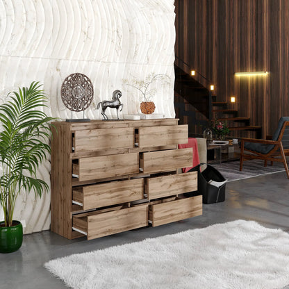 GABRIEL - Kommode / Sideboard mit 8 Schubladen - Wotan Eiche H92cm B120cm T33cm – Furnica