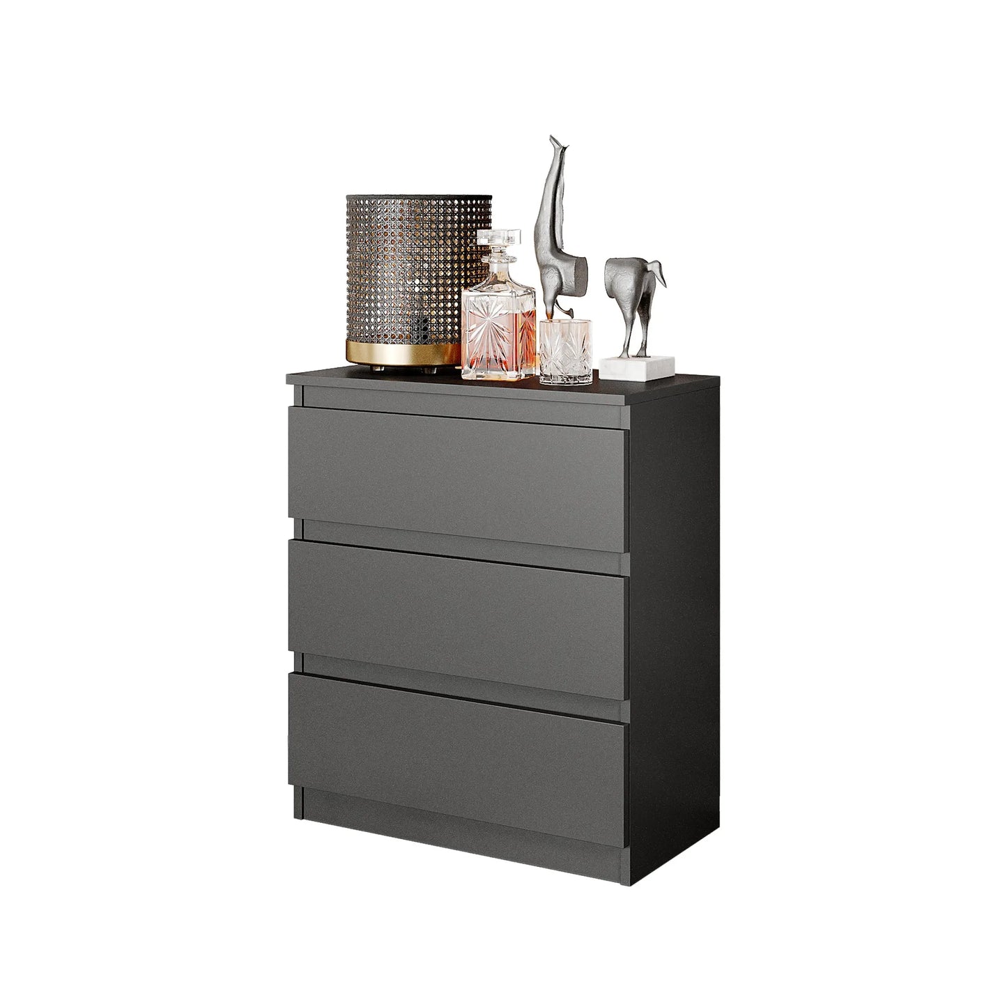 GABRIEL - Nachttisch / Nachtschrank mit 3 Schubladen - Anthrazit Grau - H72cm B60cm T33cm – Furnica