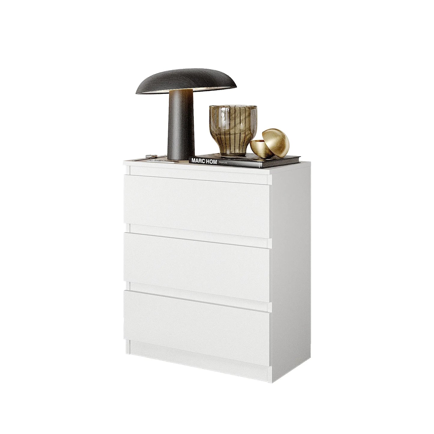 GABRIEL - Nachttisch / Nachtschrank mit 3 Schubladen -  Weiß Matt - H72cm B60cm T33cm – Furnica