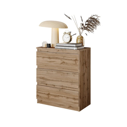 GABRIEL - Nachttisch / Nachtschrank mit 3 Schubladen -  Wotan Eiche - H72cm B60cm T33cm – Furnica