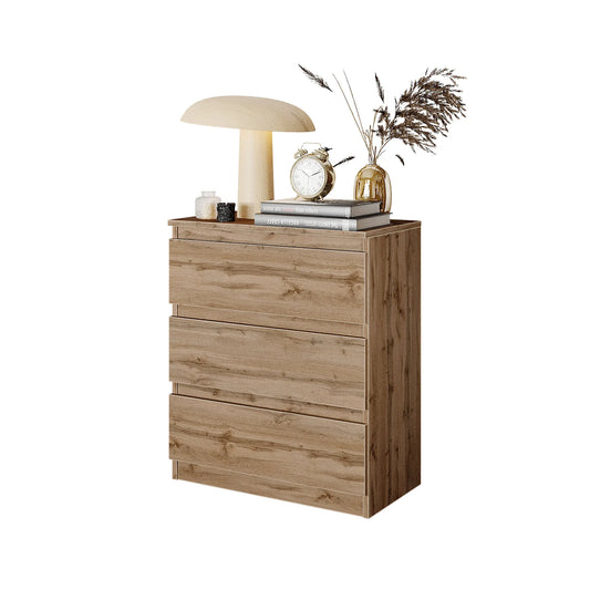 GABRIEL - Nachttisch / Nachtschrank mit 3 Schubladen -  Wotan Eiche - H72cm B60cm T33cm – Furnica