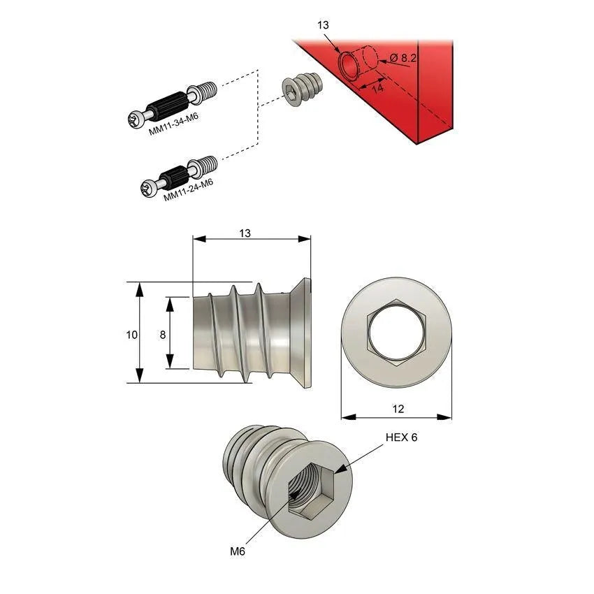 Gewindeeinsatz M6 - 10x13mm - 1000 Stk – Furnica
