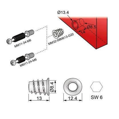 Gewindeeinsatz M6 - 8x13mm - 1 Stk – Furnica
