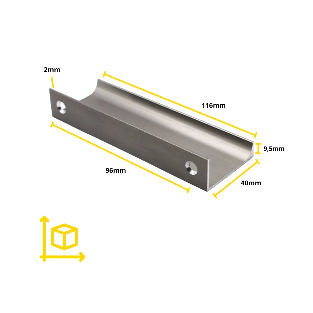 Griffleiste Kantengriff 96mm (116mm Gesamtlänge) - Gebürsteter Edelstahl – Furnica