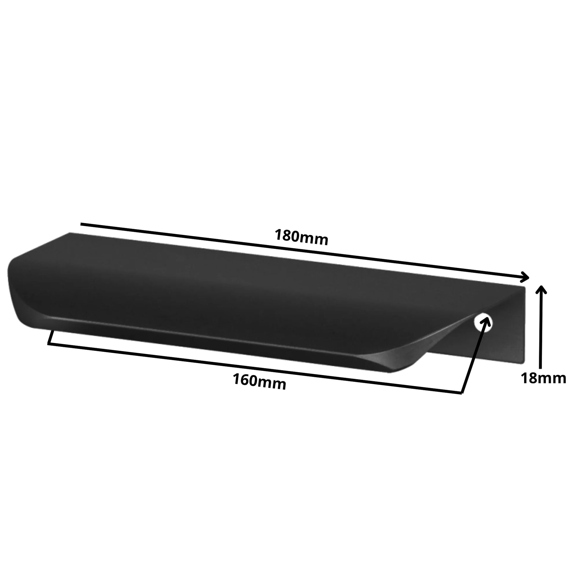 Griffleiste Kantengriff Rund 160mm (180mm Gesamtlänge) - Schwarz Matt – Furnica