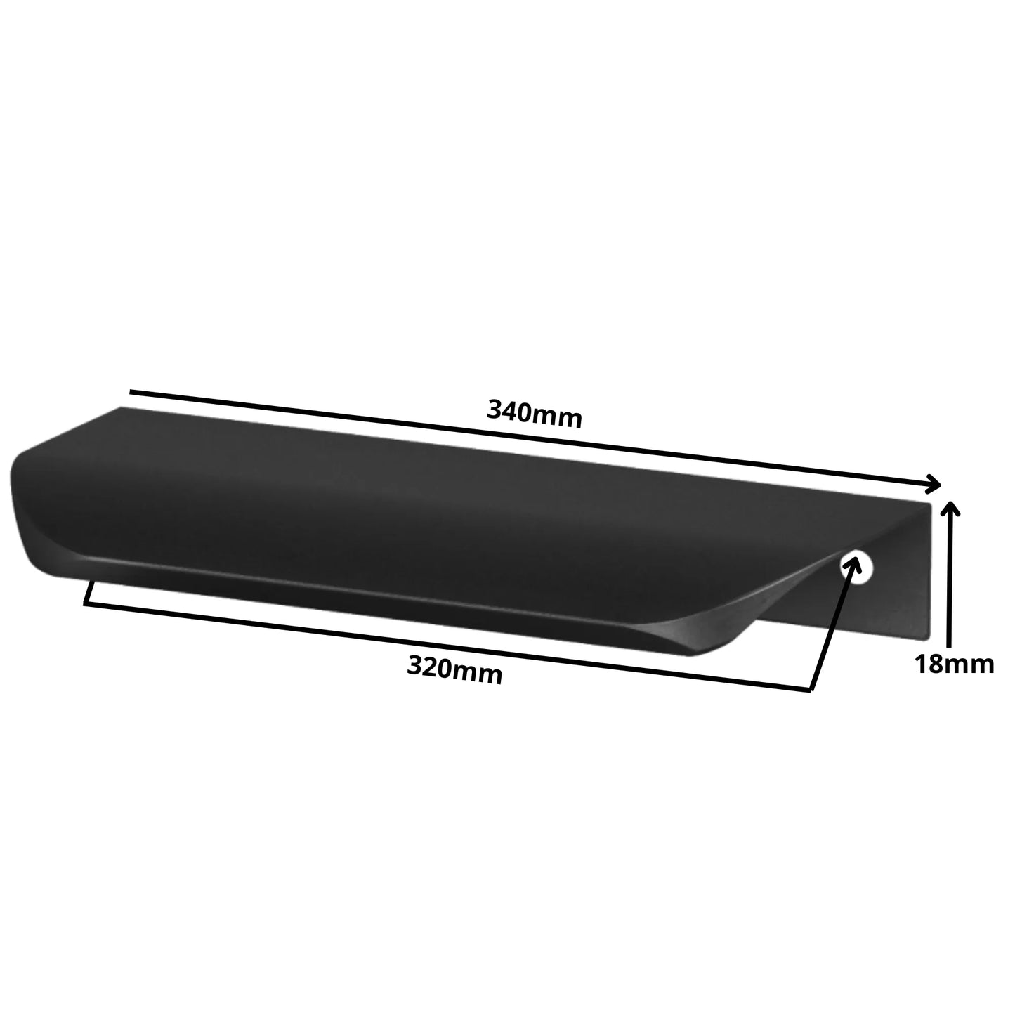 Griffleiste Kantengriff Rund 320mm (340mm Gesamtlänge) - Schwarz Matt – Furnica