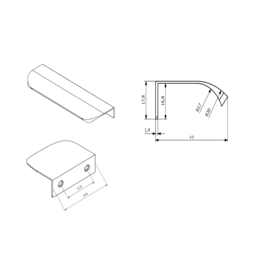 Griffleiste Kantengriff Rund 32mm (52mm Gesamtlänge) - Schwarz Matt – Furnica