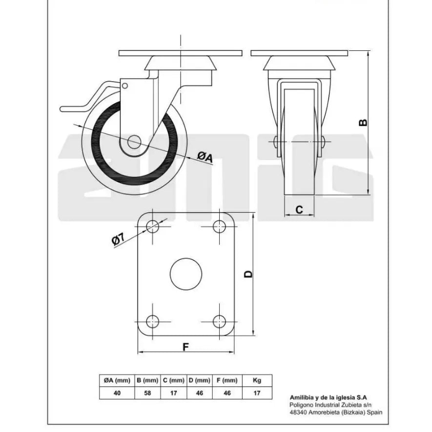 Gummi-Lenkrad mit Bremse Ø40mm – Furnica