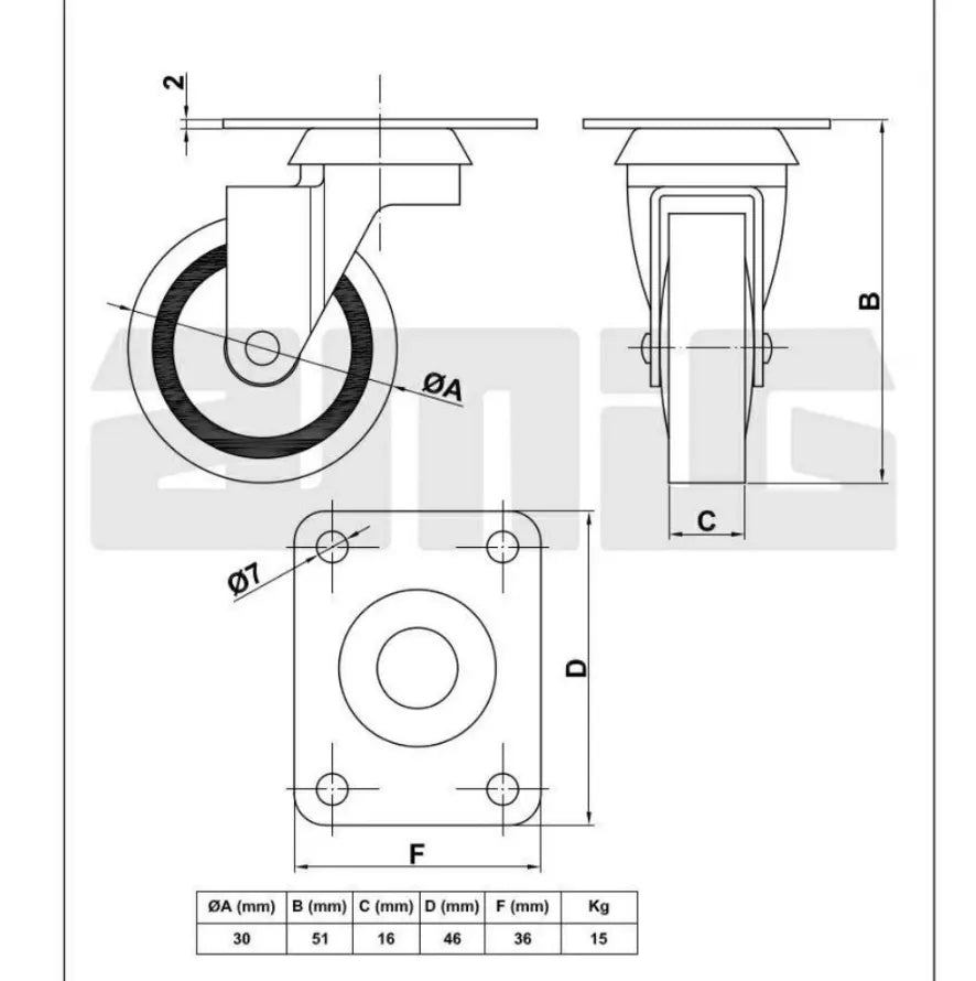 Gummi-Rollenrad Ø30mm – Furnica