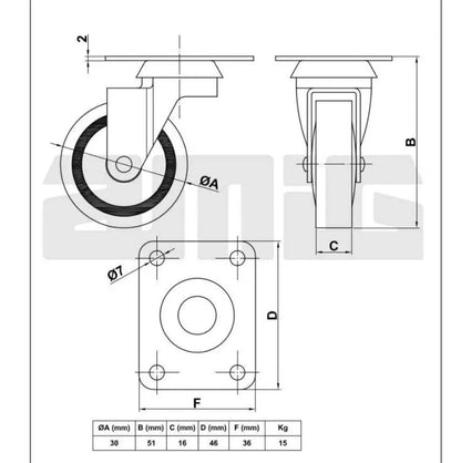 Gummi-Rollenrad Ø30mm – Furnica