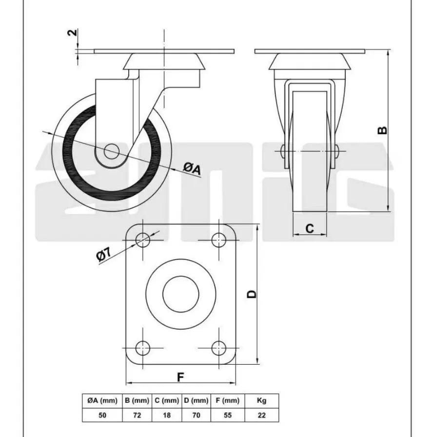 Gummi-Rollenrad Ø50mm – Furnica
