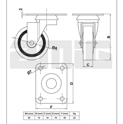 Gummi-Rollenrad Ø50mm – Furnica