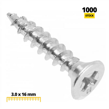 Holzschrauben PH1 3.0x16mm Weißer Zink (1000 stk.) – Furnica