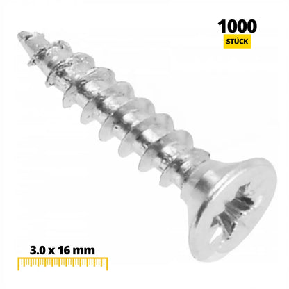 Holzschrauben PZ1 3.0x16mm Weißer Zink (1000 stk.) – Furnica