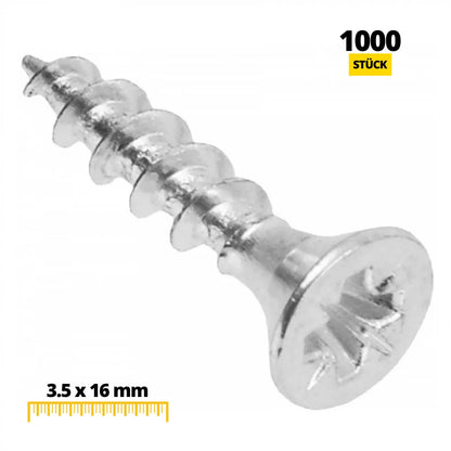 Holzschrauben PZ2 3.5x16mm Weißer Zink (1000 stk.) – Furnica