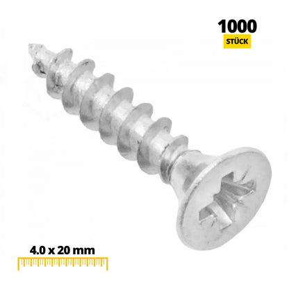 Holzschrauben PZ2 4.0x20mm Weißer Zink (1000 stk.) – Furnica