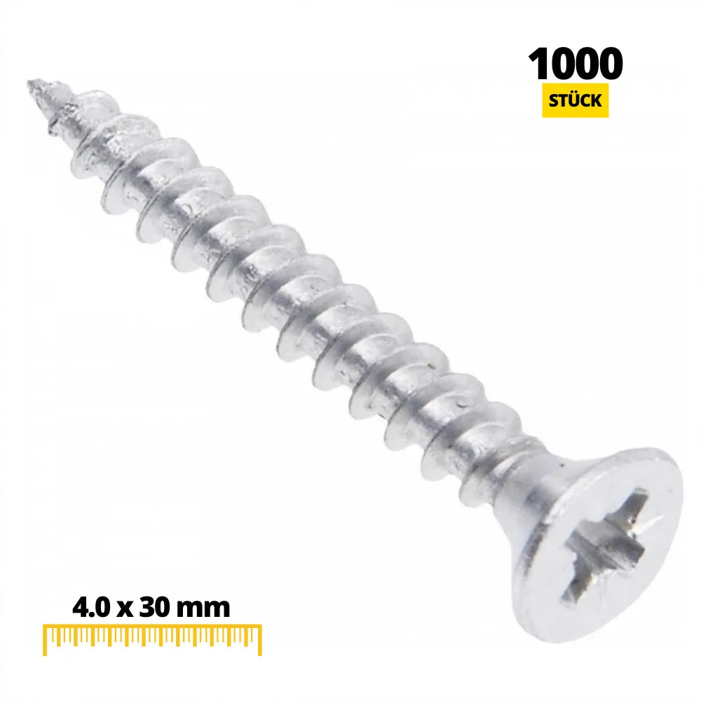 Holzschrauben PZ2 4.0x30mm Weißer Zink (1000 stk.) – Furnica