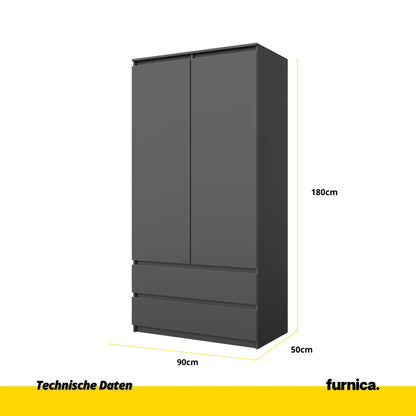 JOELLE - Kleiderschrank mit 2 Türen und 2 Schubladen -  Anthrazit H180cm B90cm T50cm – Furnica