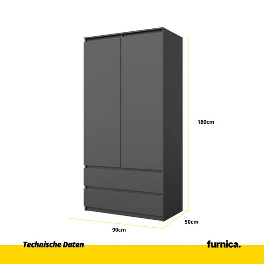 JOELLE - Kleiderschrank mit 2 Türen und 2 Schubladen -  Anthrazit H180cm B90cm T50cm – Furnica