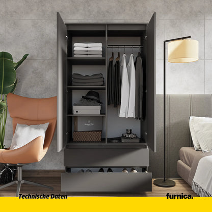 JOELLE - Kleiderschrank mit 2 Türen und 2 Schubladen -  Anthrazit H180cm B90cm T50cm – Furnica