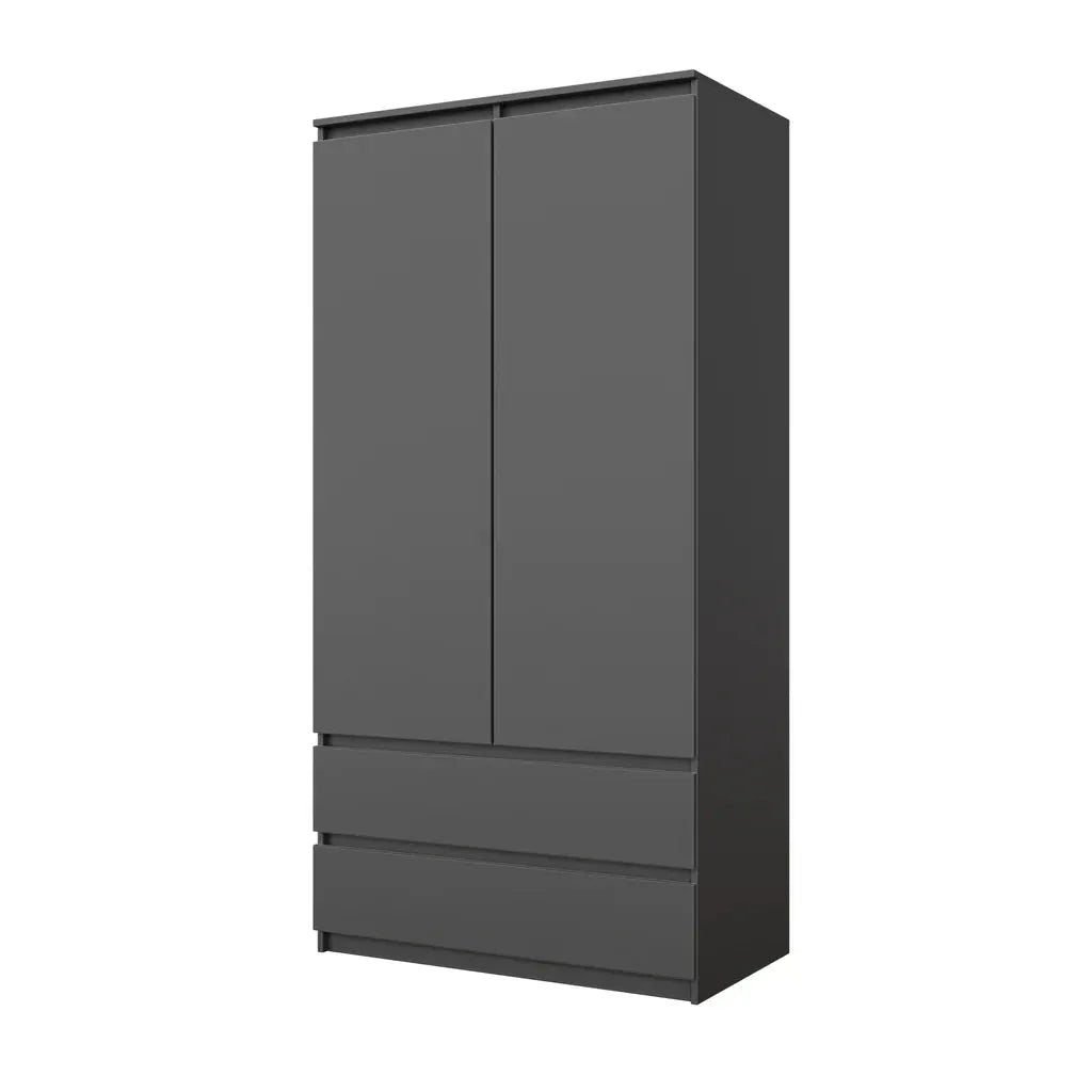 JOELLE - Kleiderschrank mit 2 Türen und 2 Schubladen -  Anthrazit H180cm B90cm T50cm – Furnica
