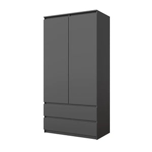 JOELLE - Kleiderschrank mit 2 Türen und 2 Schubladen -  Anthrazit H180cm B90cm T50cm