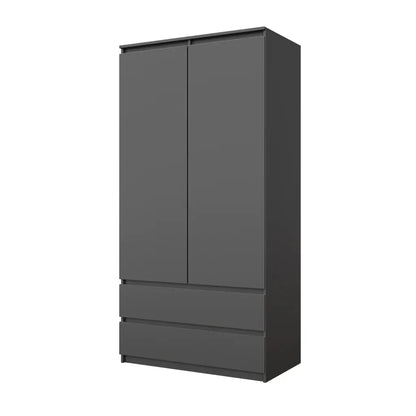 JOELLE - Kleiderschrank mit 2 Türen und 2 Schubladen -  Anthrazit H180cm B90cm T50cm – Furnica