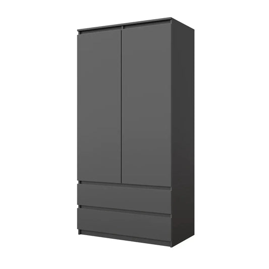 JOELLE - Kleiderschrank mit 2 Türen und 2 Schubladen - Anthrazit H180cm B90cm T50cm Furnica – zdjęcie 1