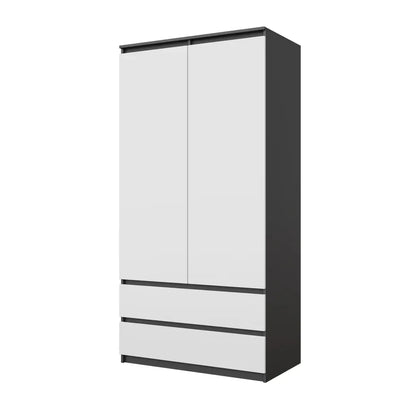 JOELLE - Kleiderschrank mit 2 Türen und 2 Schubladen -  Anthrazit / Weiß Matt H180cm B90cm T50cm – Furnica