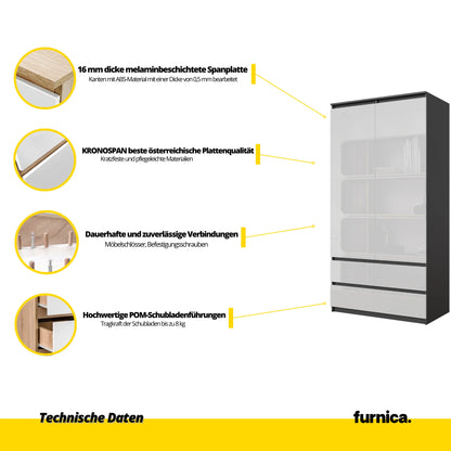 JOELLE - Kleiderschrank mit 2 Türen und 2 Schubladen -  Anthrazit / Weißglanz H180cm B90cm T50cm – Furnica