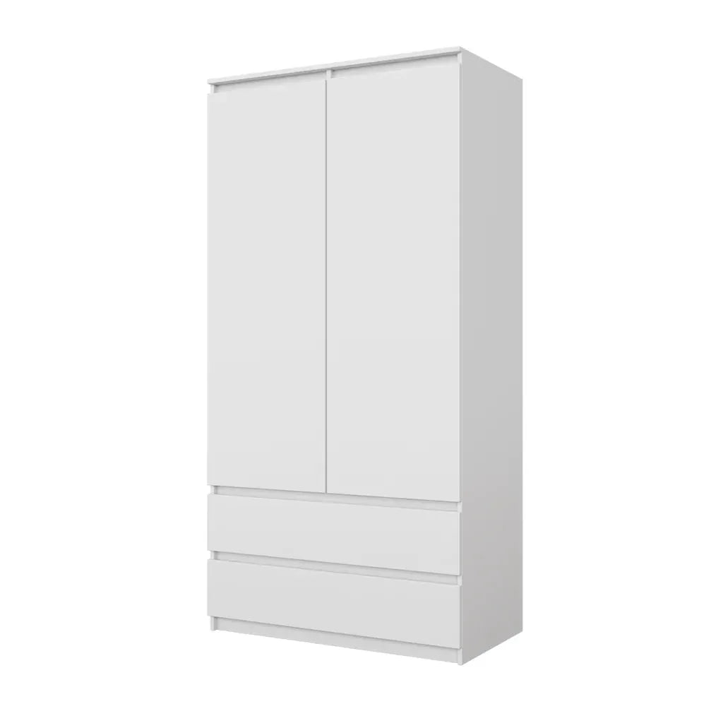 JOELLE - Kleiderschrank mit 2 Türen und 2 Schubladen - Weiß Matt H180cm B90cm T50cm – Furnica