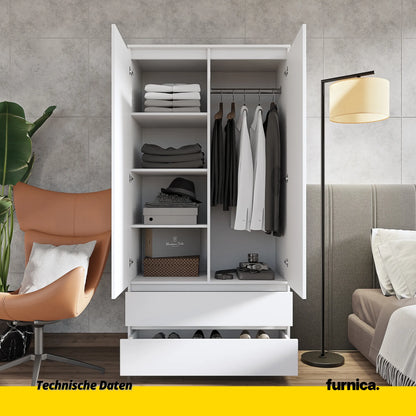 JOELLE - Kleiderschrank mit 2 Türen und 2 Schubladen - Weiß Matt H180cm B90cm T50cm – Furnica
