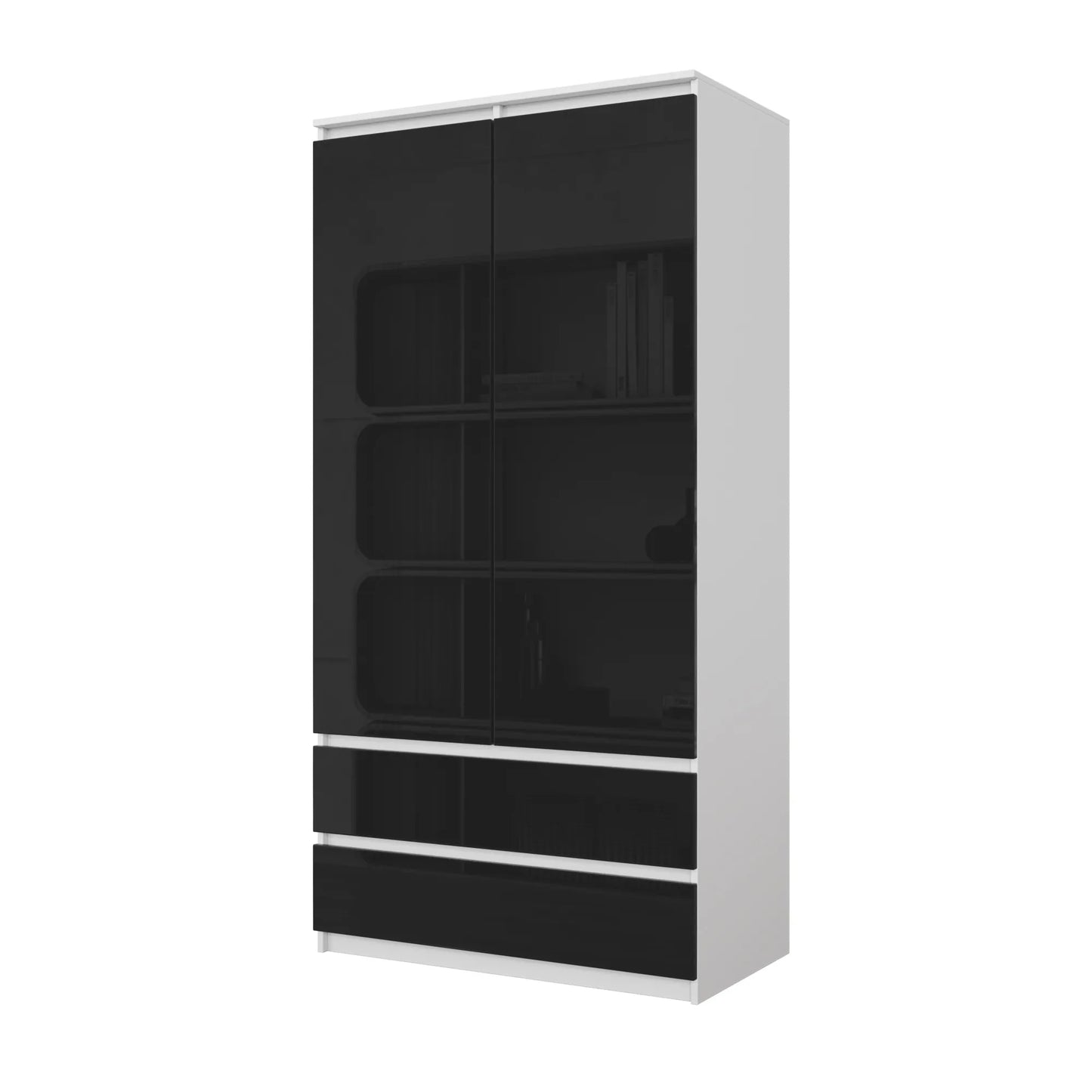 JOELLE - Kleiderschrank mit 2 Türen und 2 Schubladen -  Weiß Matt / Schwarz Gloss H180cm B90cm T50cm – Furnica