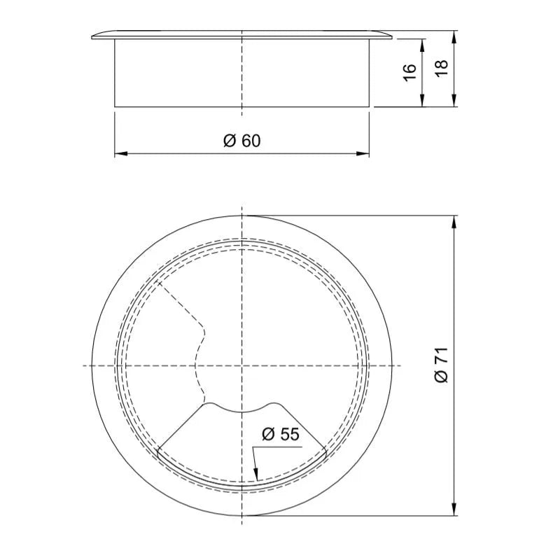 Kabeldurchlass aus Kunststoff Ø60mm, Weiss – Furnica