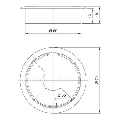 Kabeldurchlass aus Kunststoff Ø60mm, Weiss – Furnica