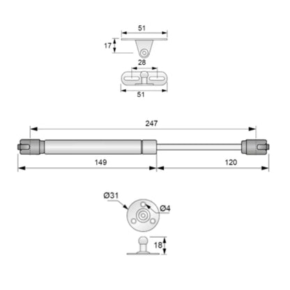 Klappenhalter, Silber, 250mm - 80N - 8kg – Furnica