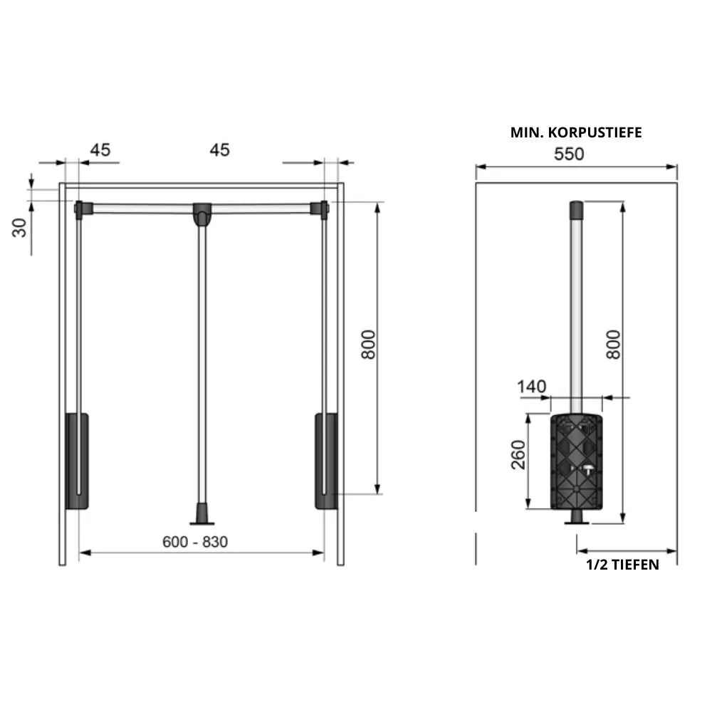 Kleiderlift 600-830mm - Chrom/Weiß – Furnica