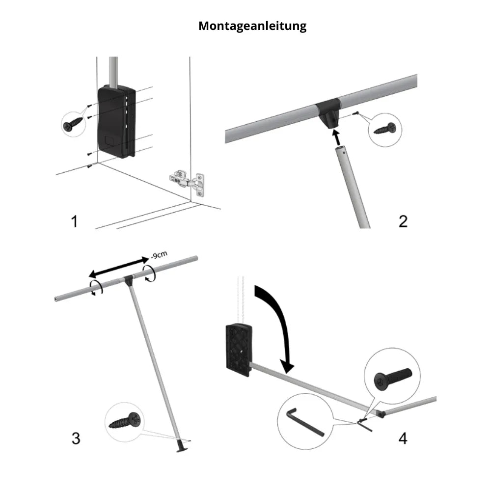 Kleiderlift 600-830mm - Chrom/Weiß – Furnica