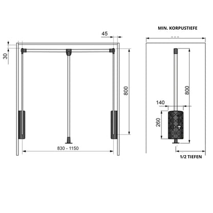 Kleiderlift 830-1150mm - Chrom/Weiß – Furnica