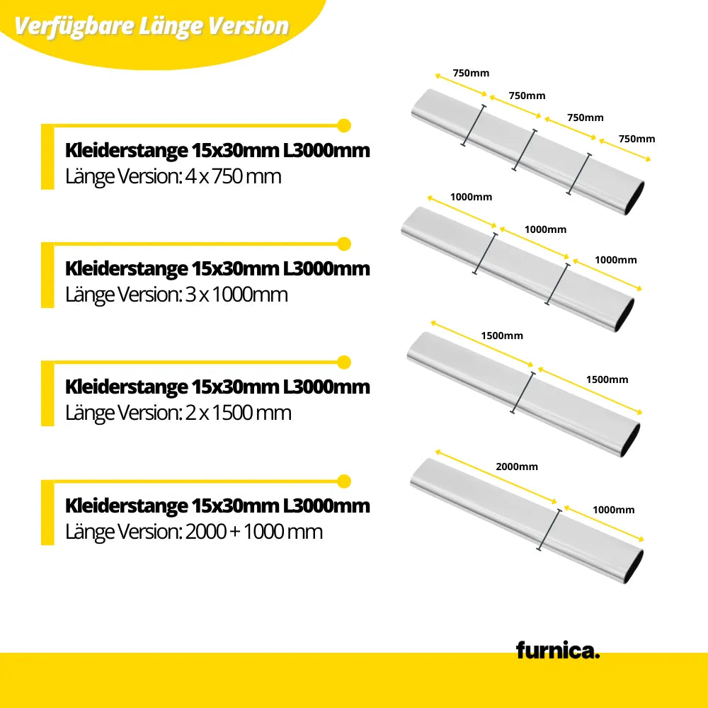 Kleiderstange Oval 15x30mm, 3000mm – Furnica