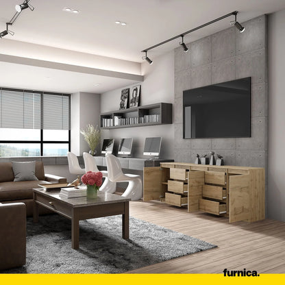 MIKEL - Kommode mit 6 Schubladen und 3 Türen - Schlafzimmer Kommode Aufbewahrung Schrank Sideboard - Wotan Eiche H75cm B200cm T35cm – Furnica