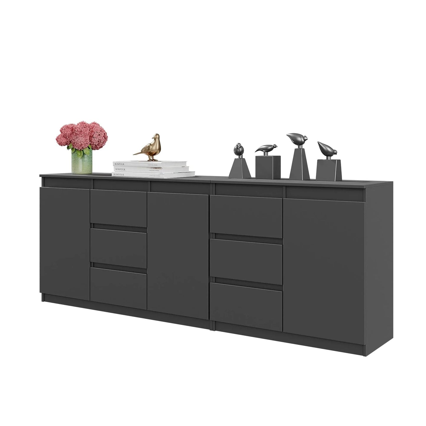 MIKEL - Kommode mit 6 Schubladen und 3 Türen - Schlafzimmer Kommode Aufbewahrungsschrank Sideboard - Anthrazit H75cm B200cm T35cm – Furnica